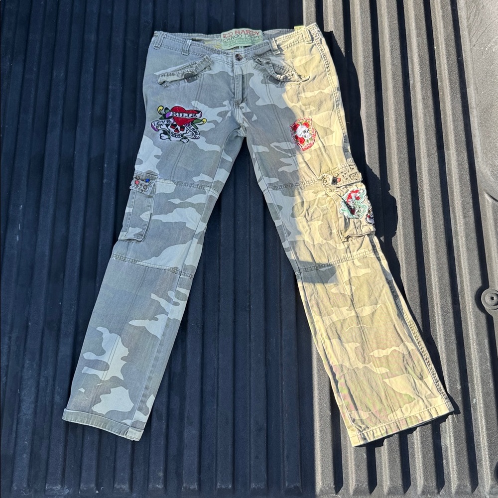 Ed Hardy Camouflage Cargo Pants with Patches Low Rise